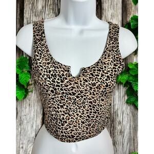 Shein Animal Print Crop Tank Top Sz XS V-Neck Blouse Soft Lightweight